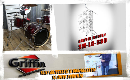 GRIFFIN Cymbal Boom Stand - Double Braced Drum Percussion Gear Hardware Set - Adjustable Height - Arm Holder With Counterweight Adapter for Mounting