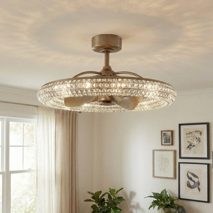 33" Modern DC Motor Crystal Ceiling Fan with Lighting and Remote Control