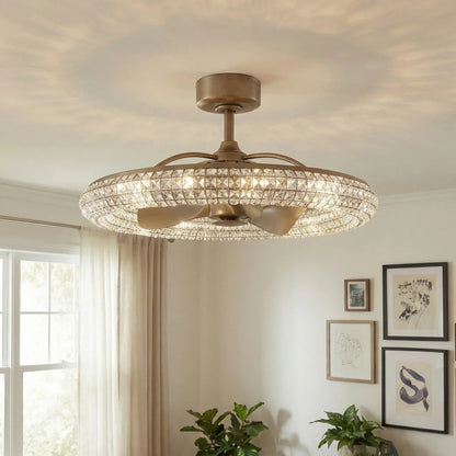33" Modern DC Motor Crystal Ceiling Fan with Lighting and Remote Control