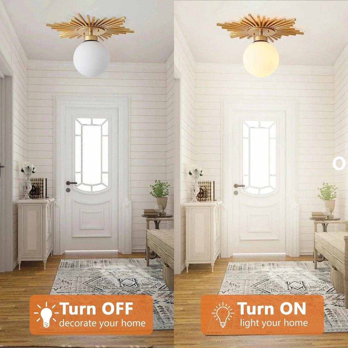 18 Inch Iris 1-Light Golden Semi-Flush Mount Ceiling Light, view 6