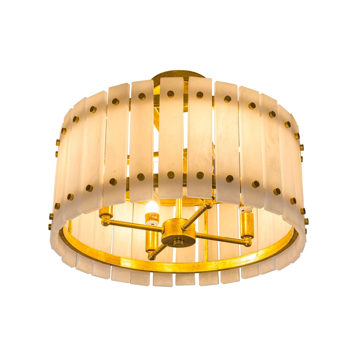 4-Light Modern Drum Marble Semi Flush Mount Ceiling Light