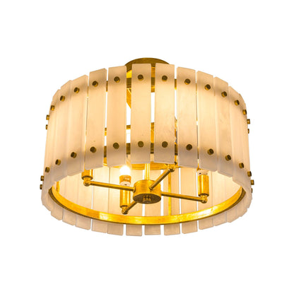 4-Light Modern Drum Marble Semi Flush Mount Ceiling Light