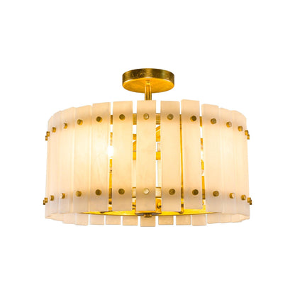 4-Light Modern Drum Marble Semi Flush Mount Ceiling Light