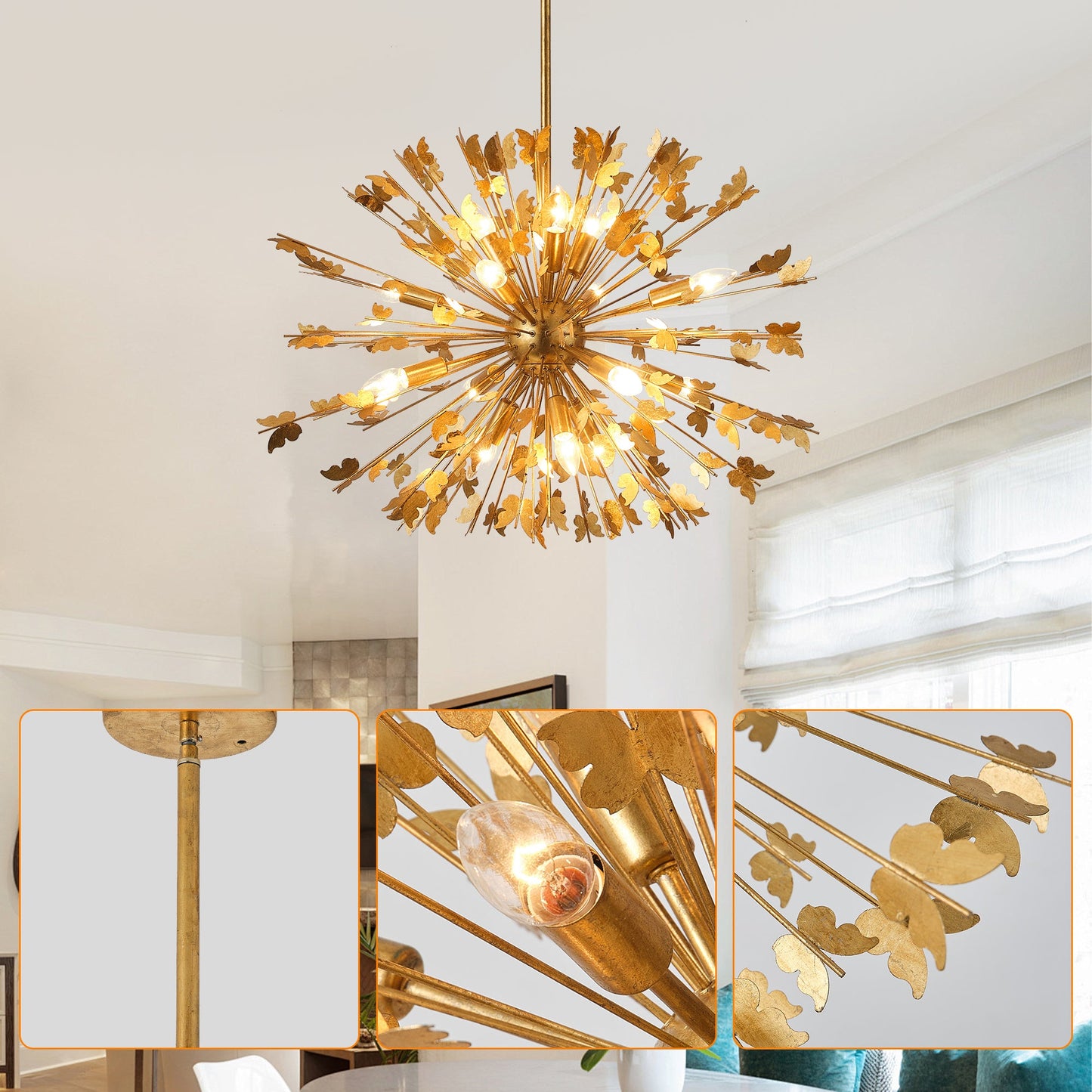 35 Inch Lydia 14-Light Golden Chandelier