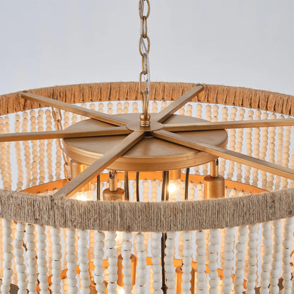 32 Inch Nelly 9-Light Bohemia Wood Beaded Chandelier
