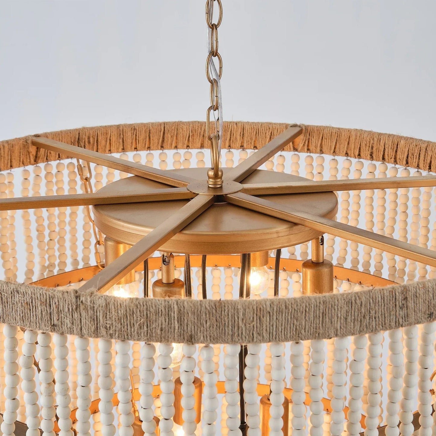 32 Inch Nelly 9-Light Bohemia Wood Beaded Chandelier