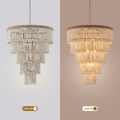 32 Inch Nelly 9-Light Bohemia Wood Beaded Chandelier