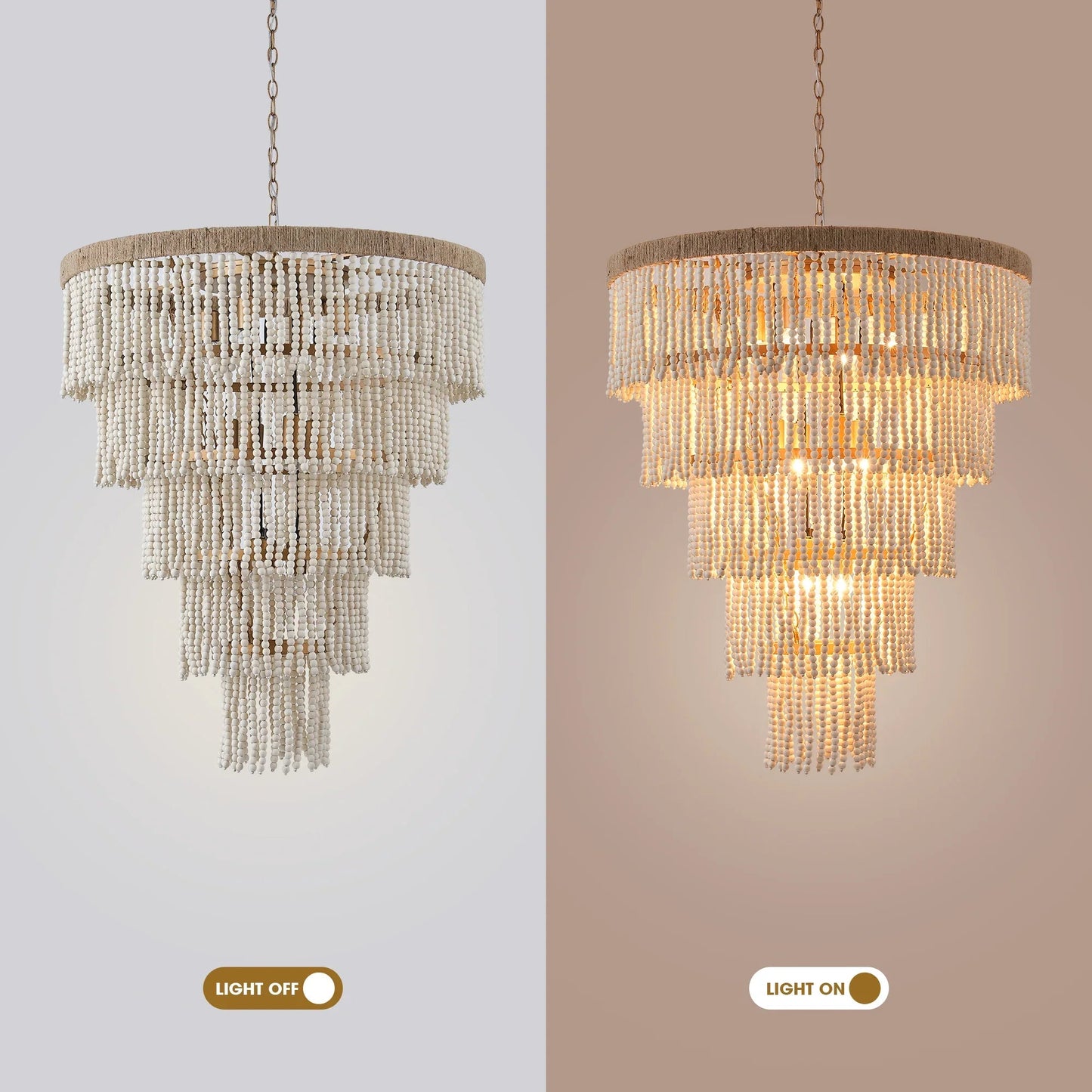 32 Inch Nelly 9-Light Bohemia Wood Beaded Chandelier