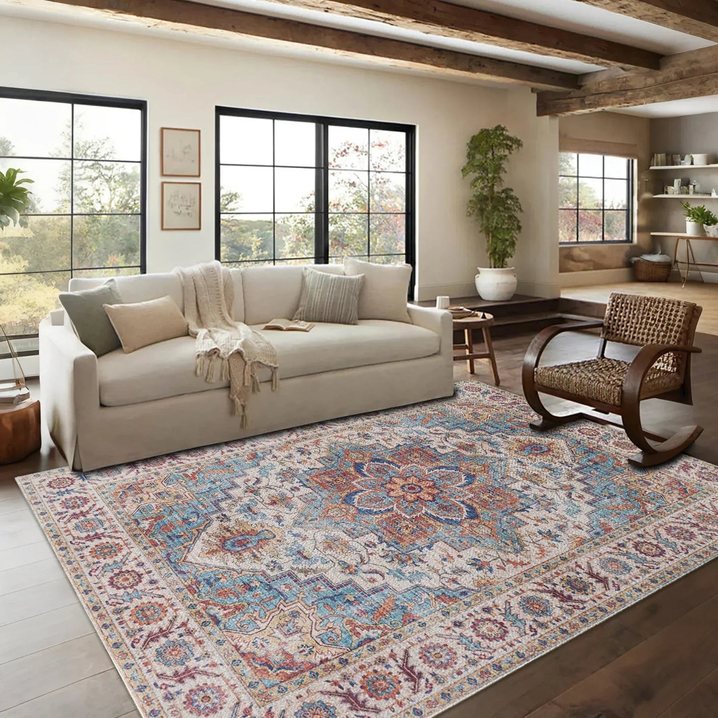 7ft x 5ft Vintage Indoor Non-Slip Washable Large  Area Rugs for Bedroom Living Room