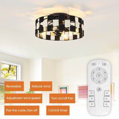 18 Inch Black Industrial Flush Mount Ceiling Fan with Light APP and Remote Control