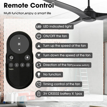 100 Inch Simon Black IP44 Outdoor Downrod Mount Ceiling Fan with Remote Control