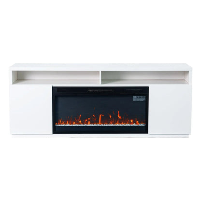 Modern 68" LED TV Stand with 36" Insert Opening Electric Fireplace for Living Room in Black or White