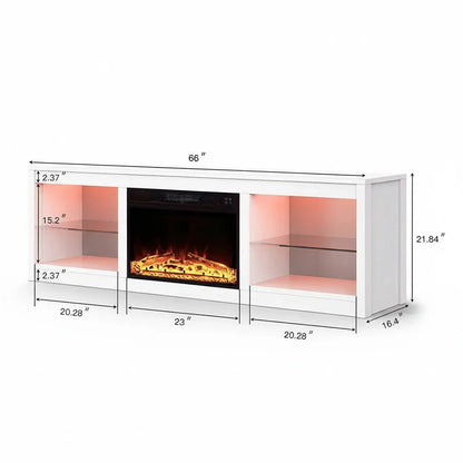 Modern 66" LED TV Stand with 23" Insert Electric Fireplace for Living Room
