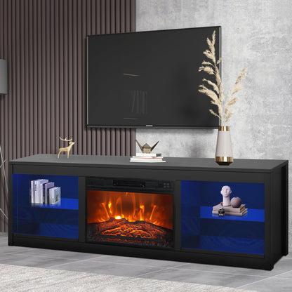 Modern 66" LED TV Stand with 23" Insert Electric Fireplace for Living Room