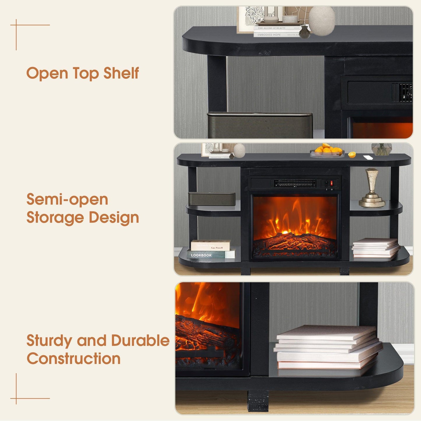 Decorative Modern 48" TV Stand with 18" Insert Electric Fireplace