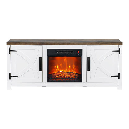 Modern White Electric Fireplace TV Stand For 58 Inch TV Storage Cabinet For Living Room