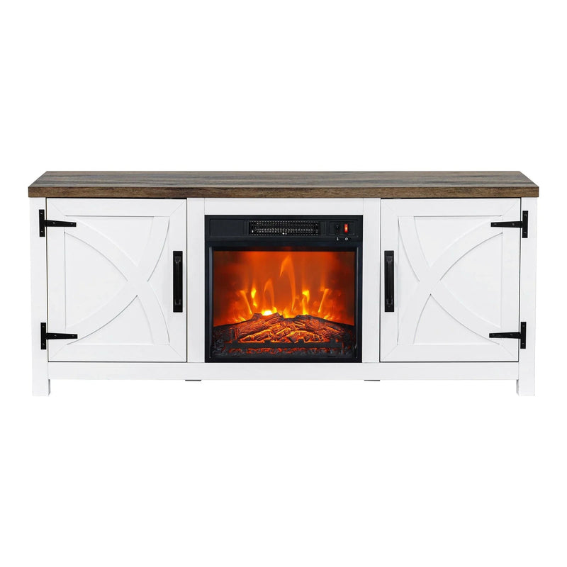 Modern White Electric Fireplace TV Stand For 58 Inch TV Storage Cabinet For Living Room