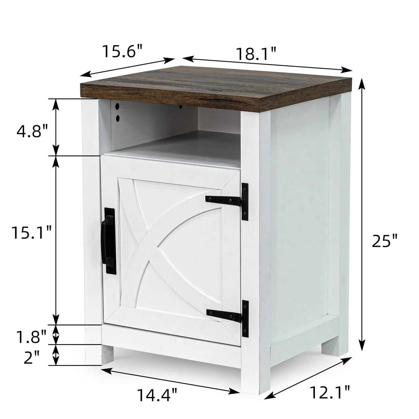 18" Solid Wood Farmhouse Nightstand for Bedroom in Brown or Grey or White
