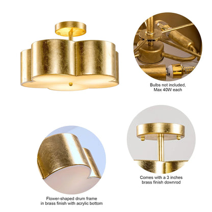 Golden Modern Semi Flush 3-Light Ceiling Lighting, view 7