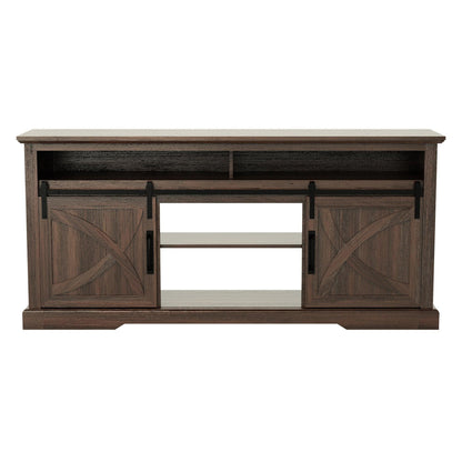 68" Farmhouse TV Stand with Double Sliding Barn Doors for Living Room