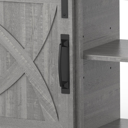 68" Farmhouse TV Stand with Double Sliding Barn Doors for Living Room