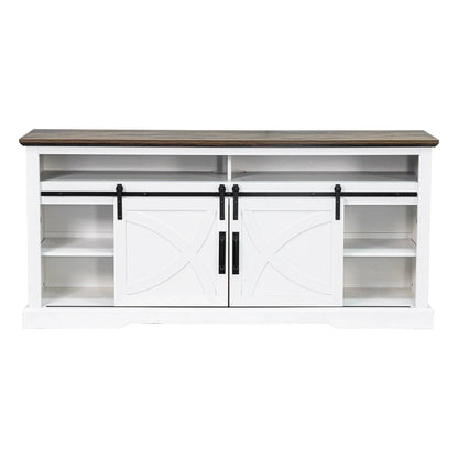 68" Farmhouse TV Stand with Double Sliding Barn Doors for Living Room