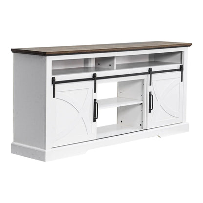 68" Farmhouse TV Stand with Double Sliding Barn Doors for Living Room