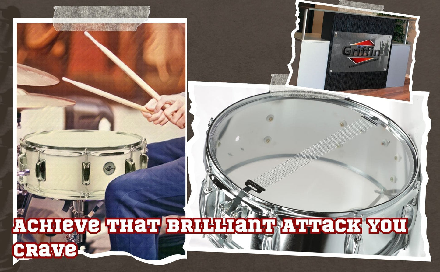 Metal Snare Drum by GRIFFIN | 14" x 5.5" inch Steel Chrome Shell | 8 Tuning Lugs & Snare Throw Off Strainer Set | Musical Instrument Kit & Drummers Key | Marching Percussion Hardware & Drum White Head
