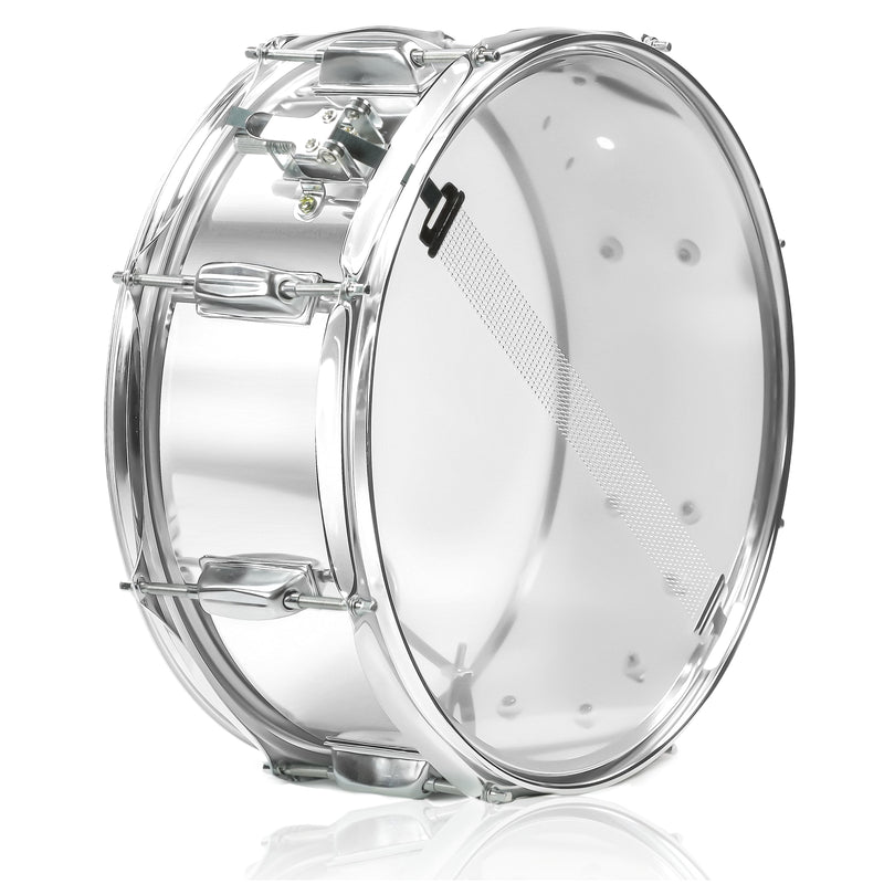 Metal Snare Drum by GRIFFIN - 14" x 5.5" inch Steel Chrome Shell - 8 Tuning Lugs & Snare Throw Off Strainer Set - Musical Instrument Kit & Drummer Key