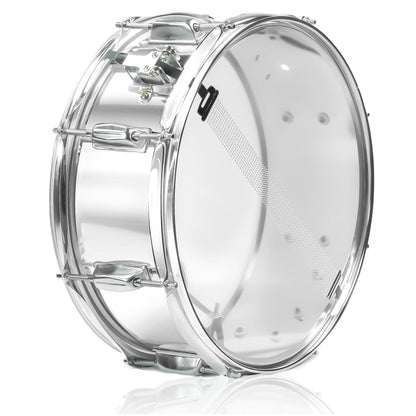 Metal Snare Drum by GRIFFIN | 14" x 5.5" inch Steel Chrome Shell | 8 Tuning Lugs & Snare Throw Off Strainer Set | Musical Instrument Kit & Drummers Key | Marching Percussion Hardware & Drum White Head
