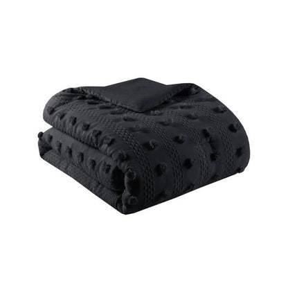 King/Cal King 3 Piece Pompom Microfiber Hypoallergenic Comforter Set in Black