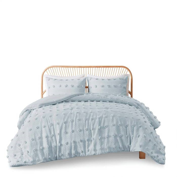 Twin/Twin XL 2-Piece Blue Pompom Microfiber Hypoallergenic Comforter Set