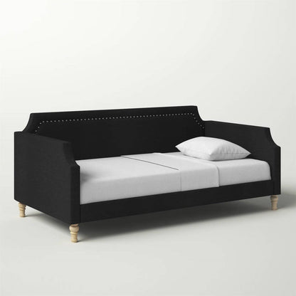 Twin size Black Polyester Fabric Upholstered Daybed with Nailhead Trim