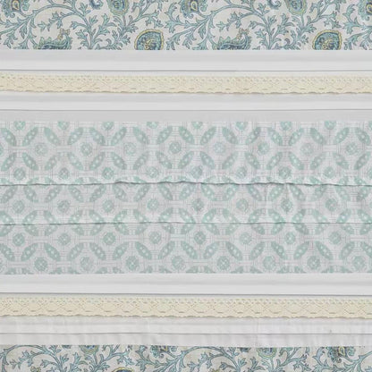 72 x 72-in Cotton Shower Curtain with Teal Blue Grey Cream White Paisley Pattern