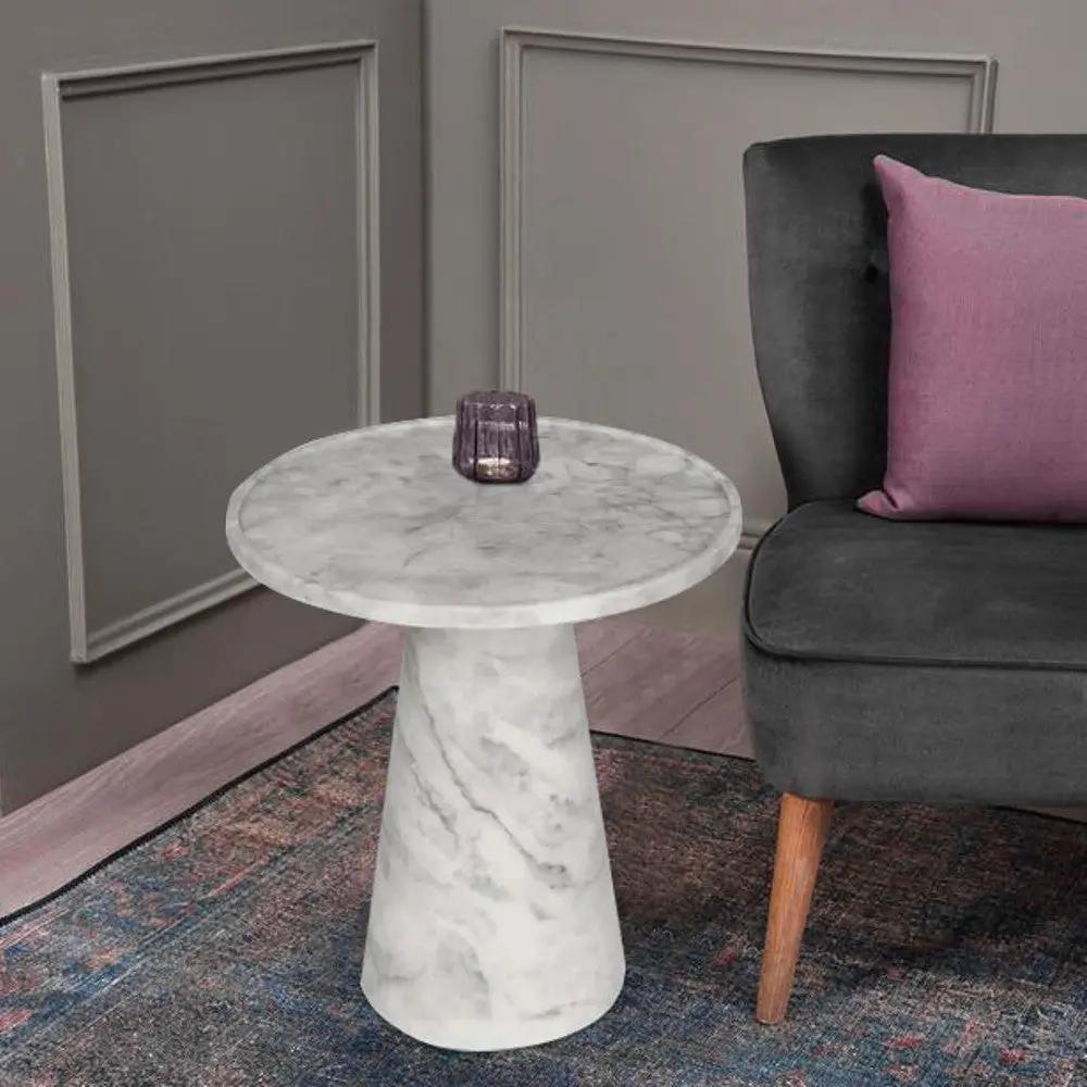 Natural White Marble Mushroom Sculptural Design Side End Table 21 Inches 15 Deep