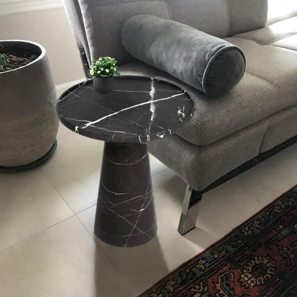 Natural White Marble Mushroom Sculptural Design Side End Table 21 Inches 15 Deep