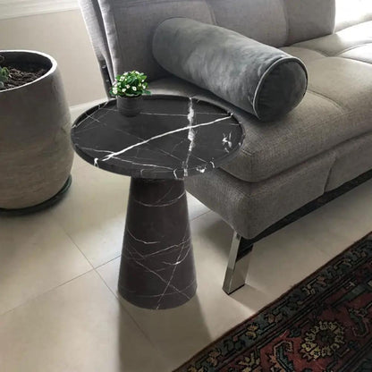 Natural White Marble Mushroom Sculptural Design Side End Table 21 Inches 15 Deep