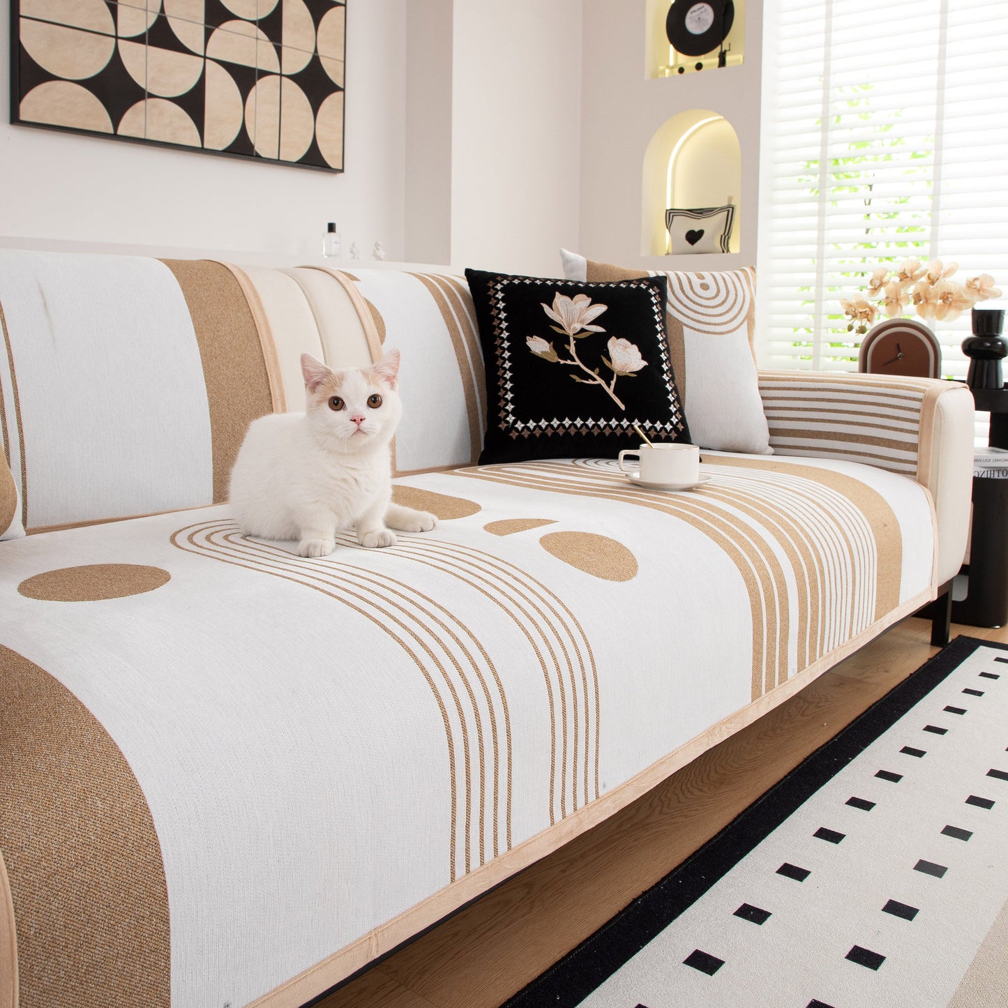 Modern Geometric Sofa Cover - Thick Woven, Pet Friendly, Stylish Couch Protector