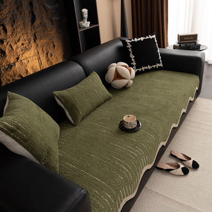 Textured Sofa Seat Cover with Wave Edge – Non-Slip, Washable Couch Throw Protector
