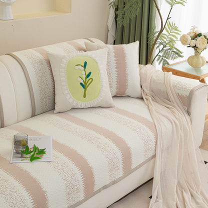 Striped Non-Slip Cooling Couch Cover, Summer Couch Pads for Seat Back Armrest