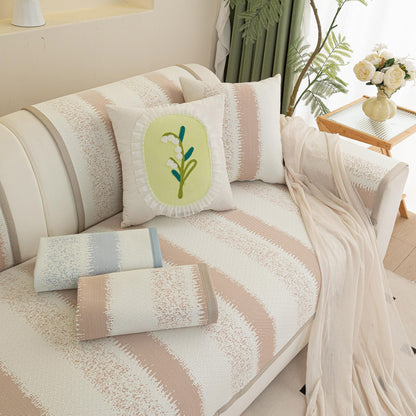Striped Non-Slip Cooling Couch Cover, Summer Couch Pads for Seat Back Armrest