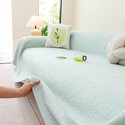 Cooling Embossed Botanical Couch Cover, Soft Ice Silk Furniture Protector for Sofa