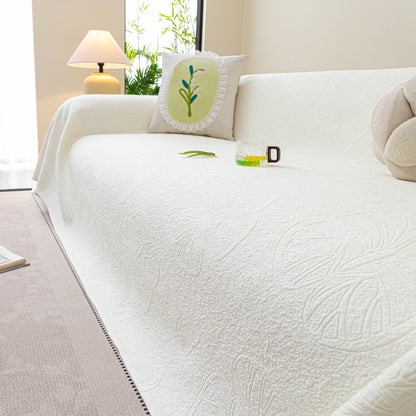 Cooling Embossed Botanical Couch Cover, Soft Ice Silk Furniture Protector for Sofa