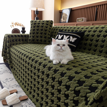 Jacquard Fleece Houndstooth Warm Cozy Couch Cover Blanket Decorative Throws for Sofas