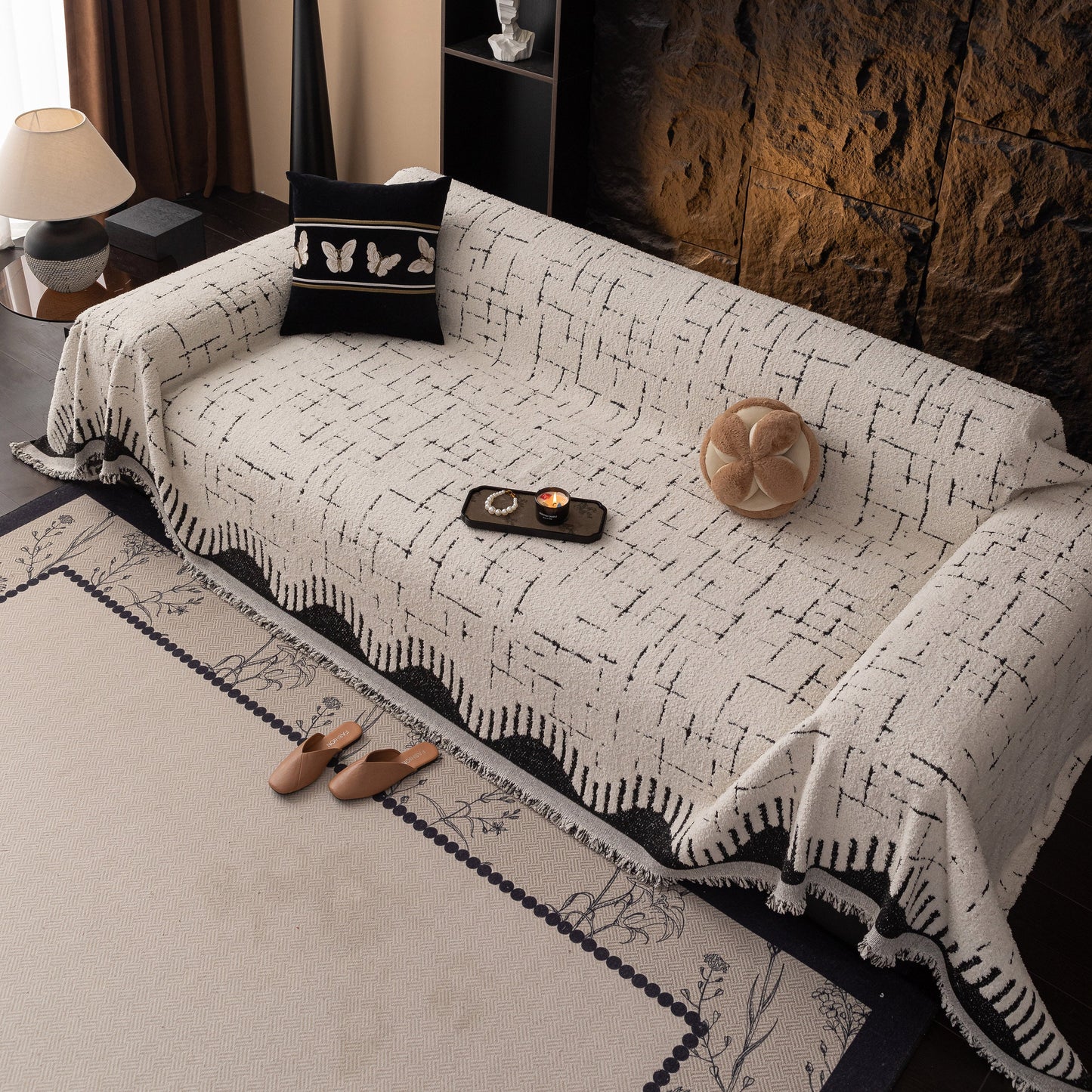 Chenille Sofa Cover Throw Blanket Woven Textured Decorative Furniture Slipcover