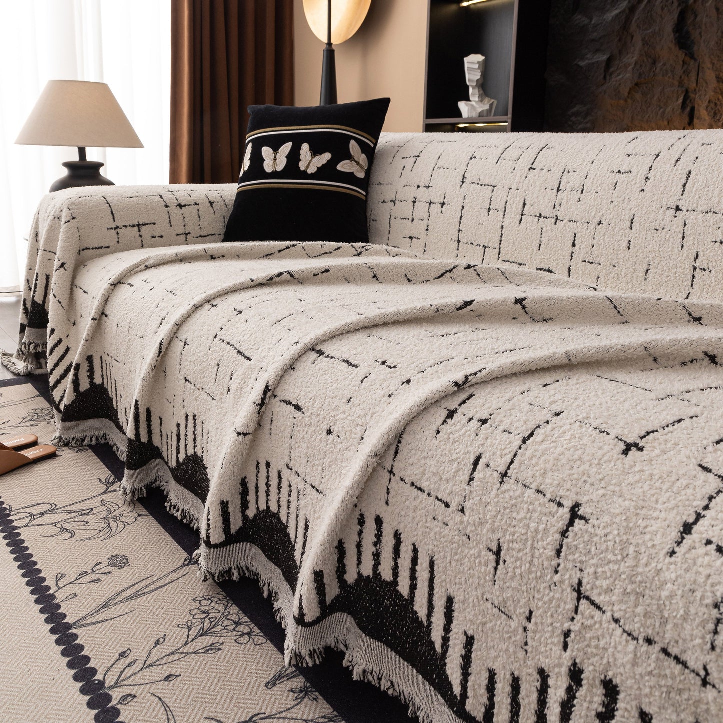 Chenille Sofa Cover Throw Blanket Woven Textured Decorative Furniture Slipcover