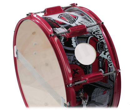 GRIFFIN Snare Drum Birch Wood Shell 14 X 6.5 Inch - Oversize 2.5" Large Vents & Custom Graphic Wrap (Limited Edition) - Red Hardware, 8 Tuning Lugs