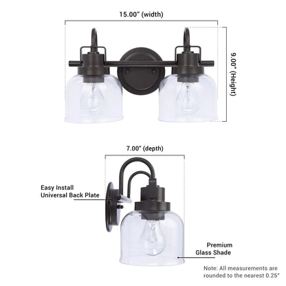 Brighton 2-Light Dark Bronze Dimmable Bathroom Vanity Light
