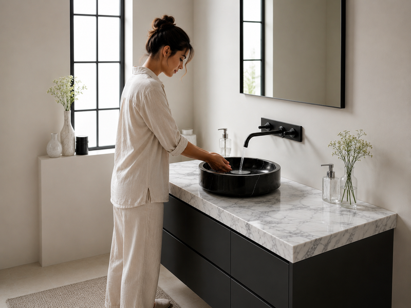 Black Round Marble Sink