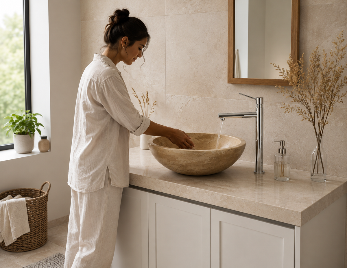 Light Travertine Sink